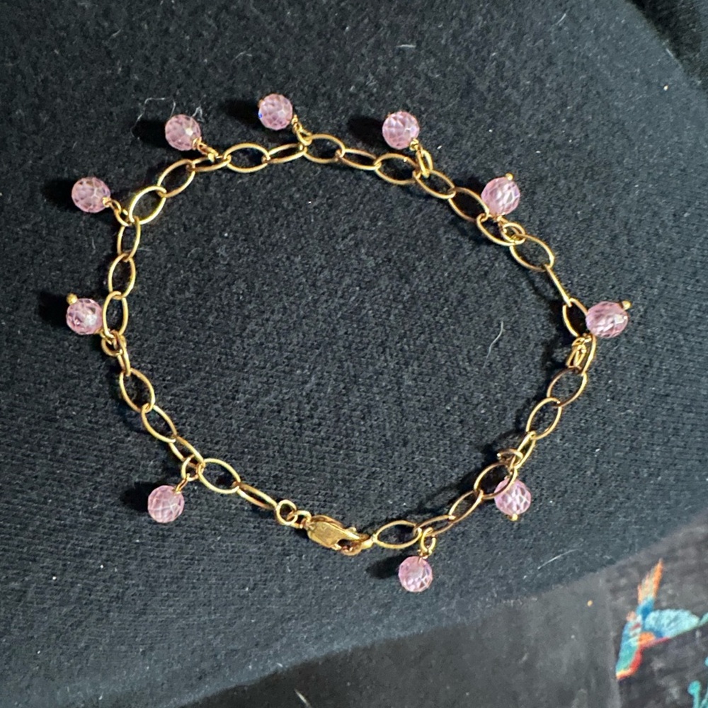 Gold Bracelet with Pink Charms